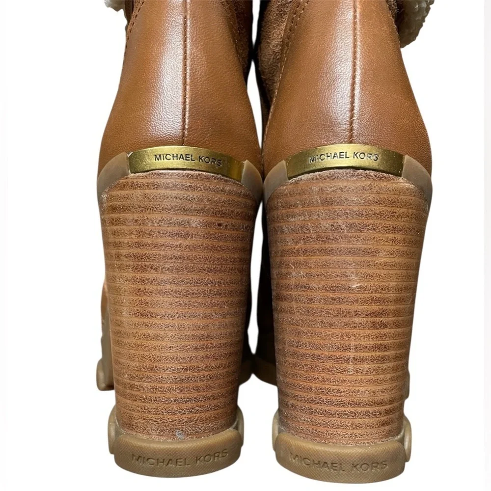 Michael Kors Ridley Leather And Sherpa Lace Up Boots Size 6.5 Women’s Brown